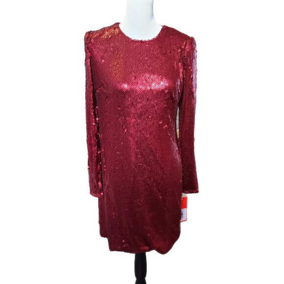 Monique Lhuillier NWT $550 Metallic Red Sequin Sexy Open Back Mini Dress Size 10 - Picture 4 of 10